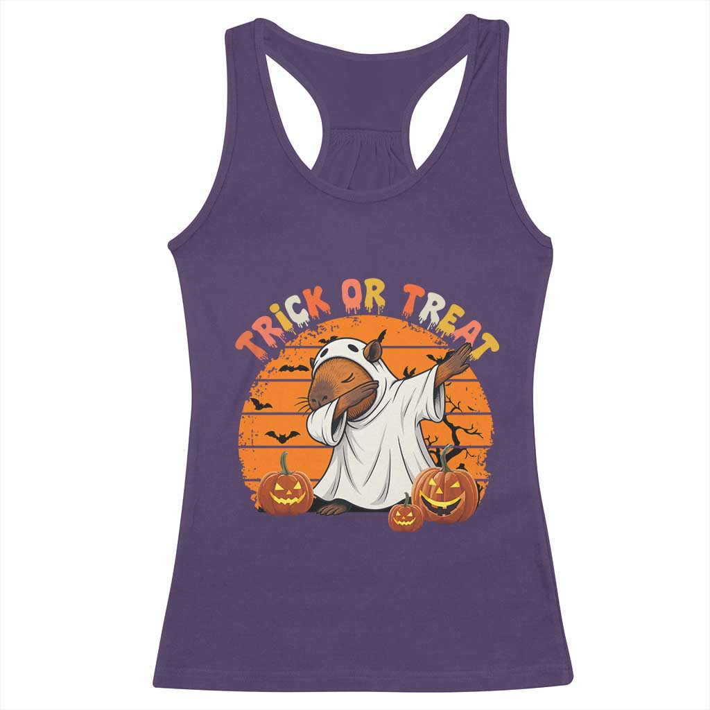 Funny Capybara Halloween Racerback Tank Top Trick Or Treat Cute Cappy Boo Ghost - Wonder Print Shop