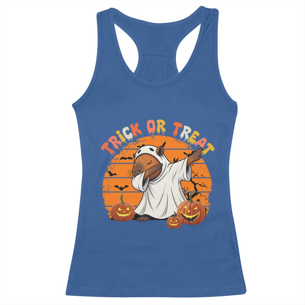 Funny Capybara Halloween Racerback Tank Top Trick Or Treat Cute Cappy Boo Ghost - Wonder Print Shop