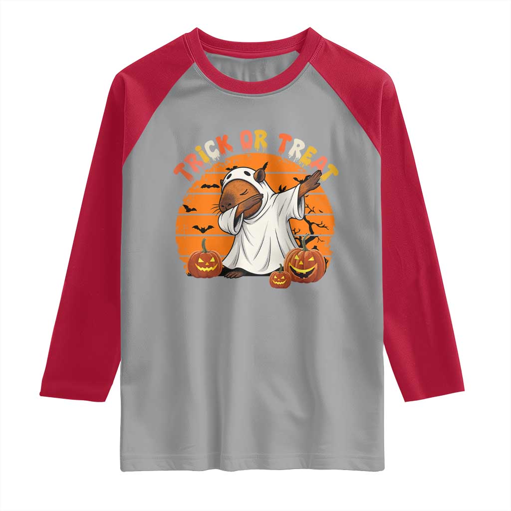 Funny Capybara Halloween Raglan Shirt Trick Or Treat Cute Cappy Boo Ghost - Wonder Print Shop