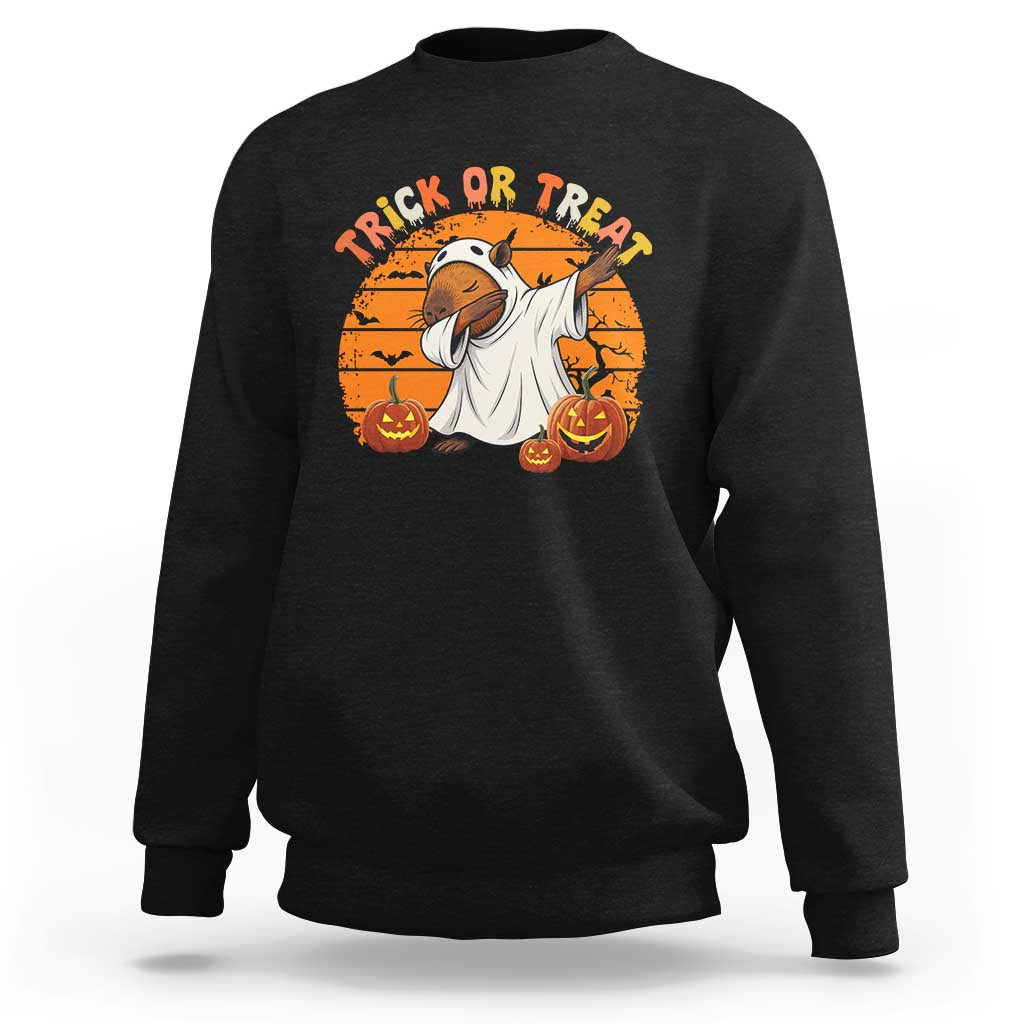 Funny Capybara Halloween Sweatshirt Trick Or Treat Cute Cappy Boo Ghost - Wonder Print Shop