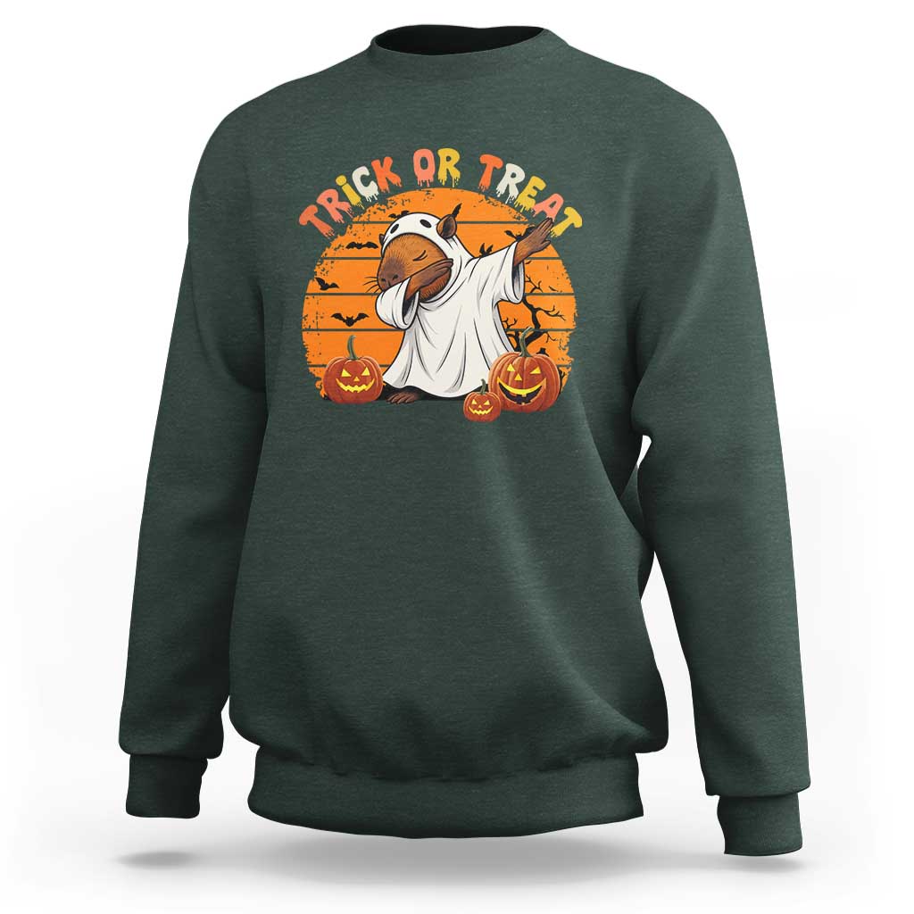 Funny Capybara Halloween Sweatshirt Trick Or Treat Cute Cappy Boo Ghost - Wonder Print Shop