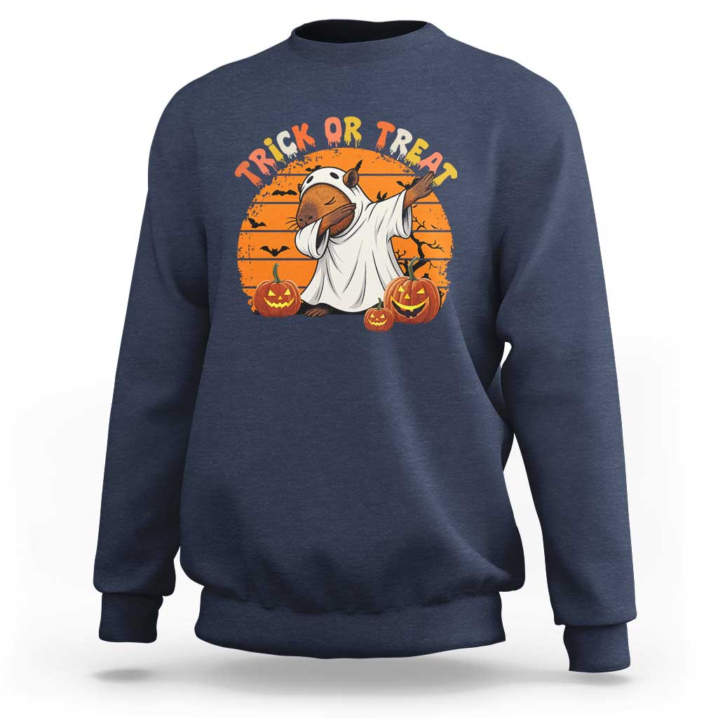 Funny Capybara Halloween Sweatshirt Trick Or Treat Cute Cappy Boo Ghost - Wonder Print Shop