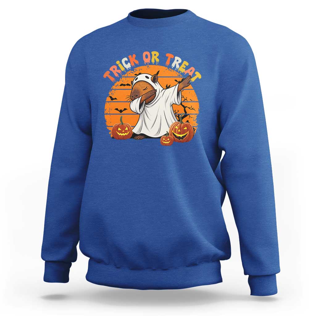 Funny Capybara Halloween Sweatshirt Trick Or Treat Cute Cappy Boo Ghost - Wonder Print Shop