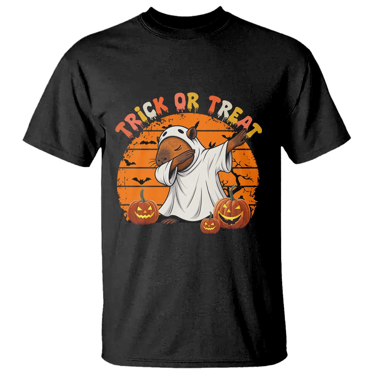 Funny Capybara Halloween T Shirt Trick Or Treat Cute Cappy Boo Ghost - Wonder Print Shop