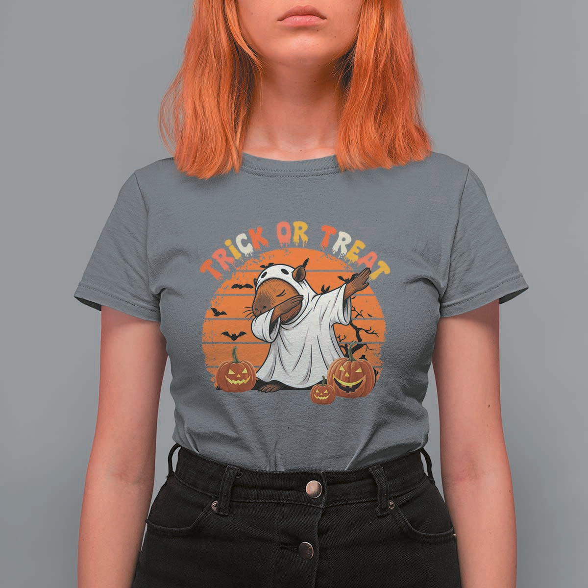 Funny Capybara Halloween T Shirt For Women Trick Or Treat Cute Cappy Boo Ghost - Wonder Print Shop