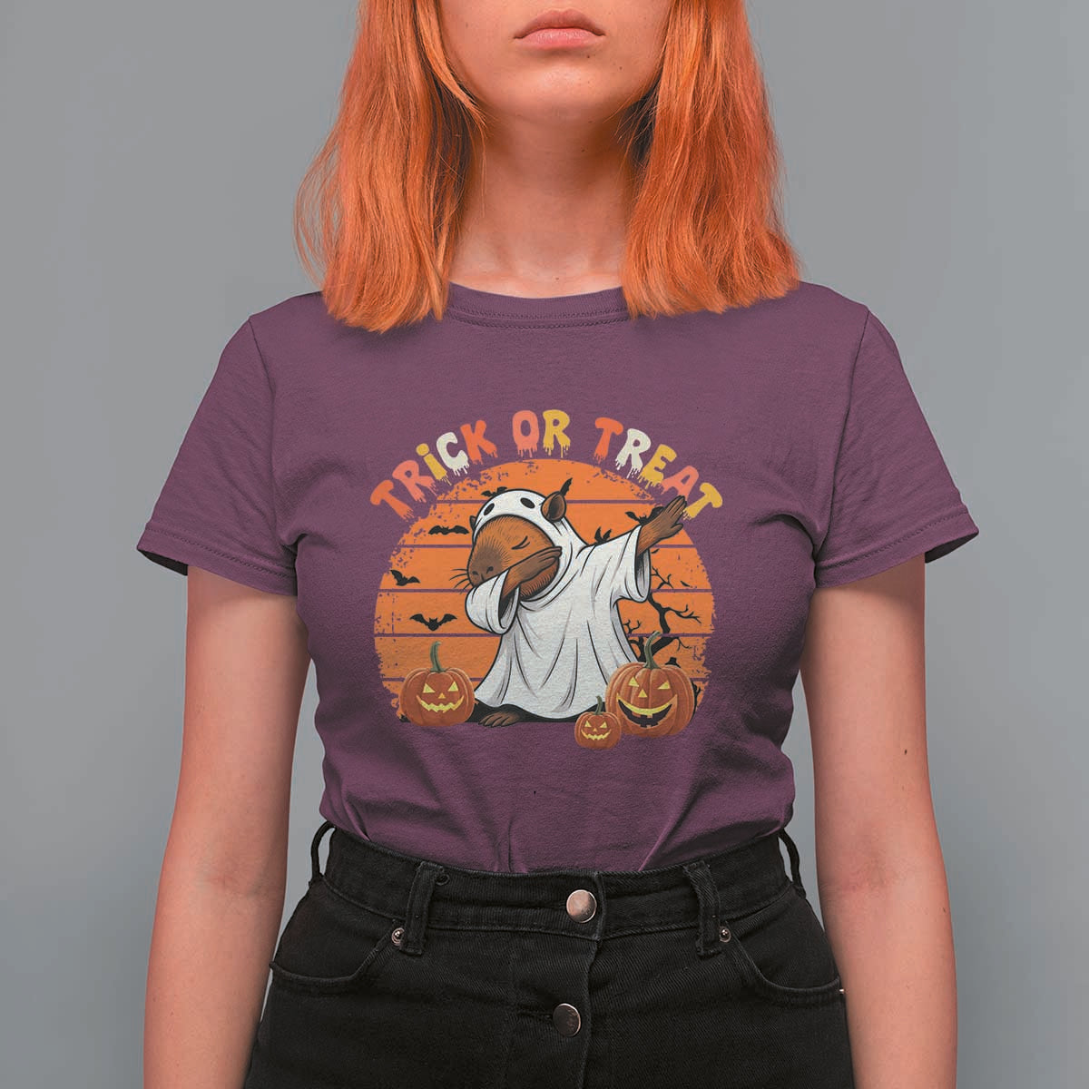Funny Capybara Halloween T Shirt For Women Trick Or Treat Cute Cappy Boo Ghost - Wonder Print Shop