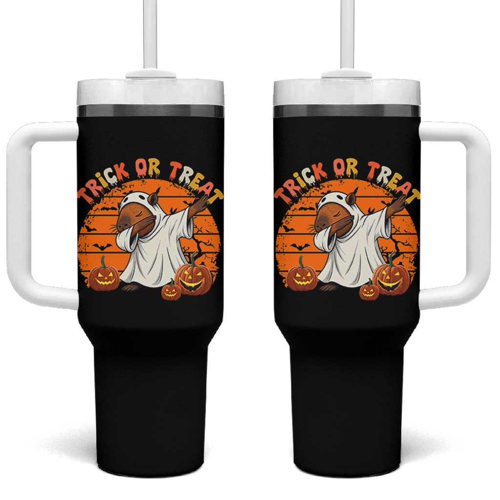 Funny Capybara Halloween Tumbler With Handle Trick Or Treat Cute Cappy Boo Ghost