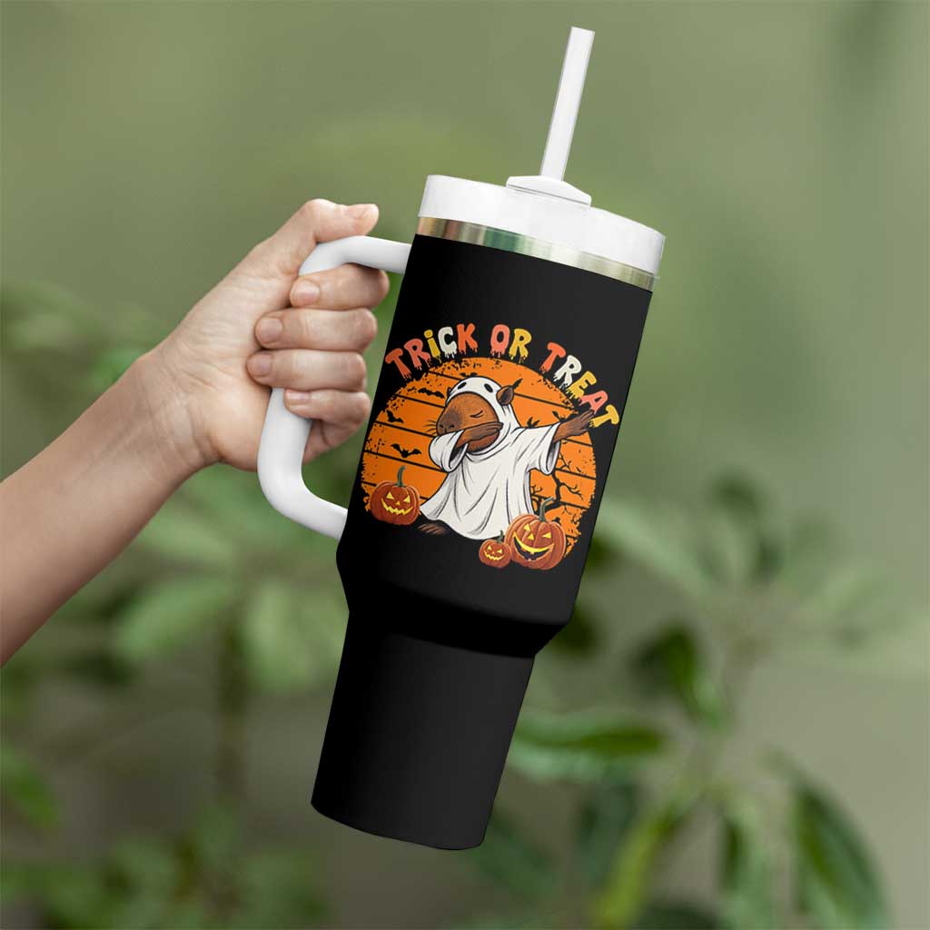 Funny Capybara Halloween Tumbler With Handle Trick Or Treat Cute Cappy Boo Ghost