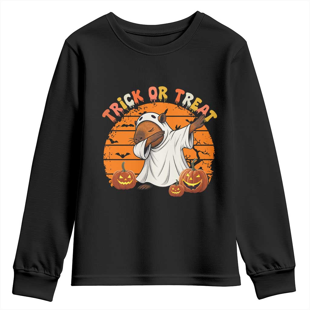 Funny Capybara Halloween Youth Sweatshirt Trick Or Treat Cute Cappy Boo Ghost - Wonder Print Shop