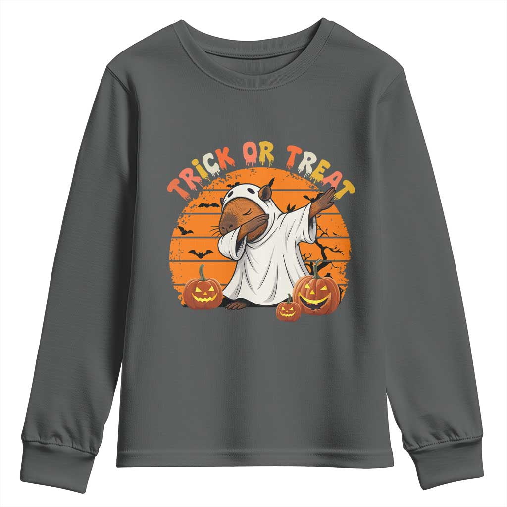 Funny Capybara Halloween Youth Sweatshirt Trick Or Treat Cute Cappy Boo Ghost - Wonder Print Shop