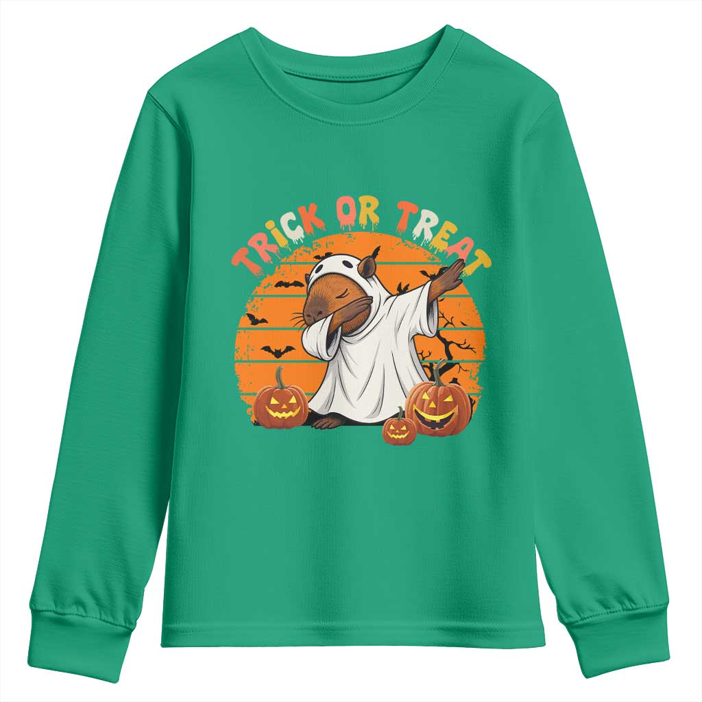 Funny Capybara Halloween Youth Sweatshirt Trick Or Treat Cute Cappy Boo Ghost - Wonder Print Shop