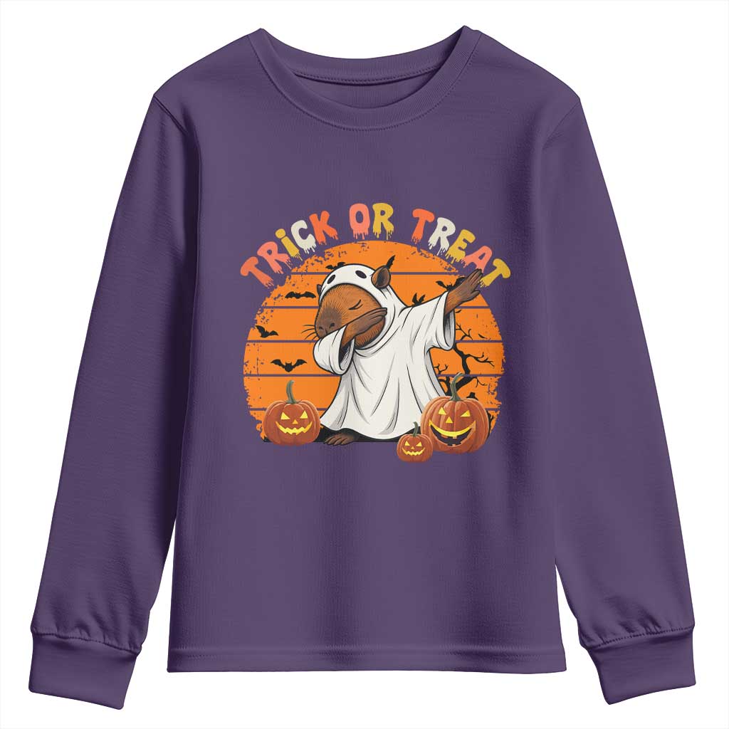 Funny Capybara Halloween Youth Sweatshirt Trick Or Treat Cute Cappy Boo Ghost - Wonder Print Shop