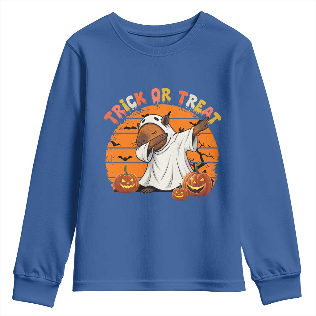 Funny Capybara Halloween Youth Sweatshirt Trick Or Treat Cute Cappy Boo Ghost - Wonder Print Shop