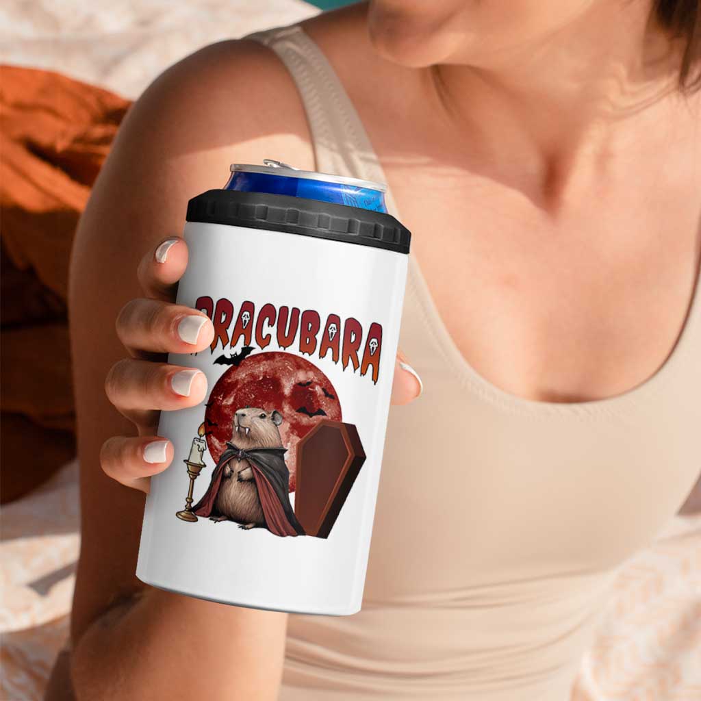 Halloween Capybara 4 in 1 Can Cooler Tumbler Funny Dracubara In Dracula Outfit