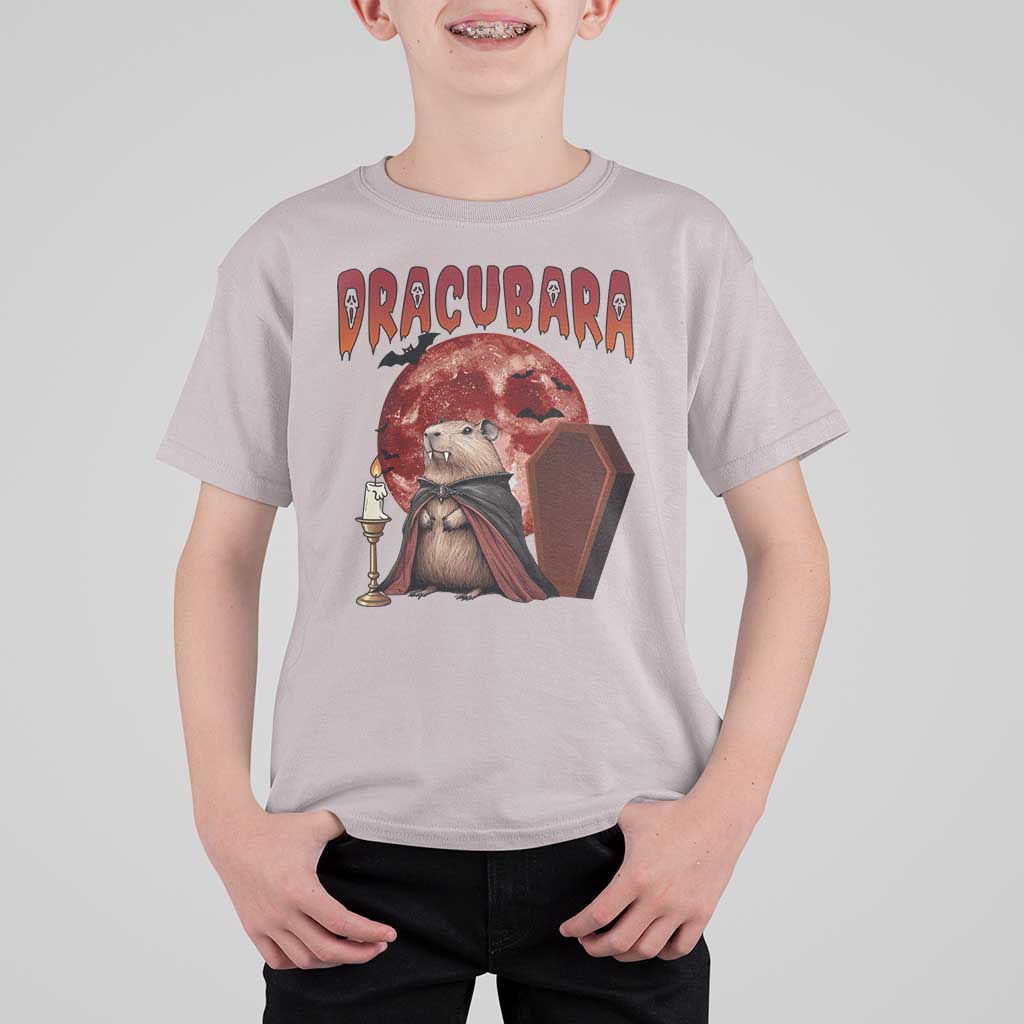 Halloween Capybara T Shirt For Kid Funny Dracubara In Dracula Outfit - Wonder Print Shop
