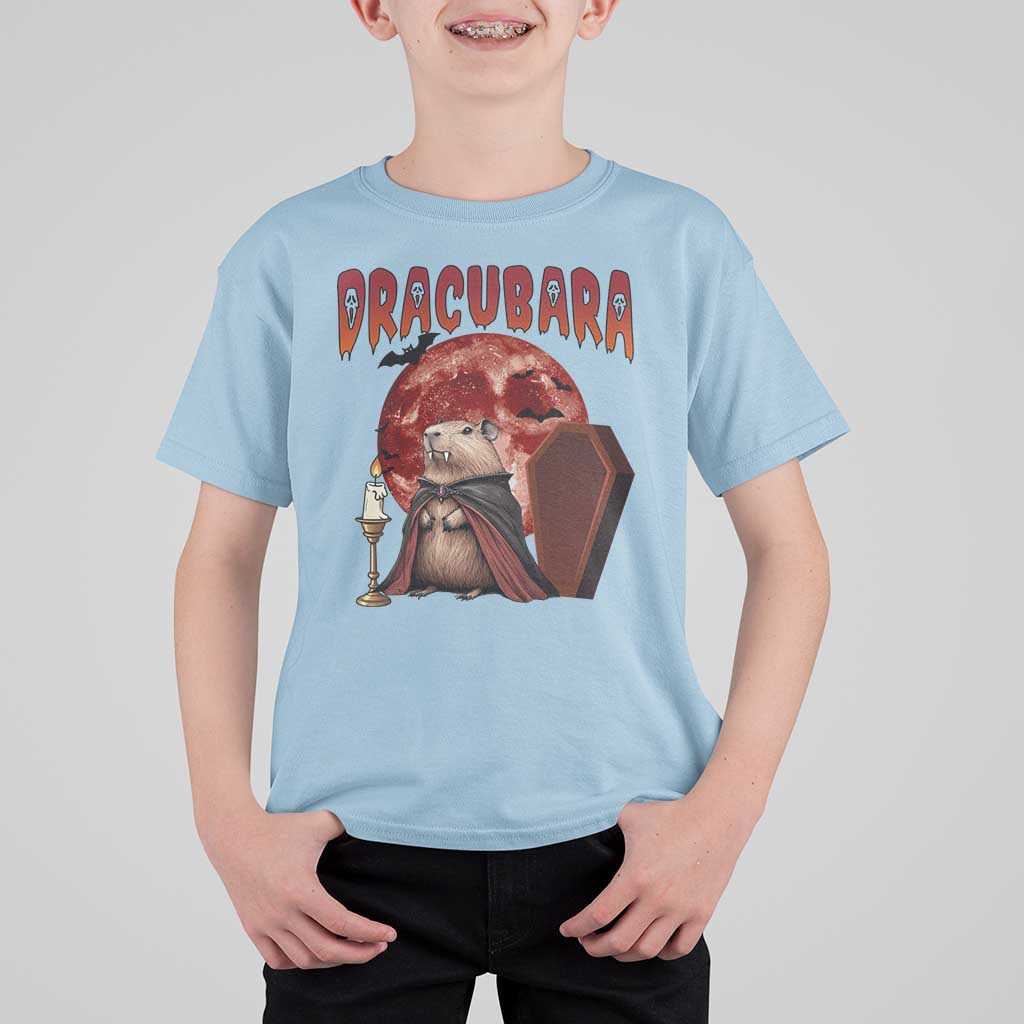 Halloween Capybara T Shirt For Kid Funny Dracubara In Dracula Outfit - Wonder Print Shop