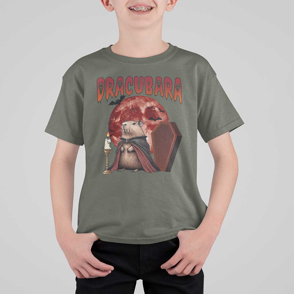 Halloween Capybara T Shirt For Kid Funny Dracubara In Dracula Outfit - Wonder Print Shop