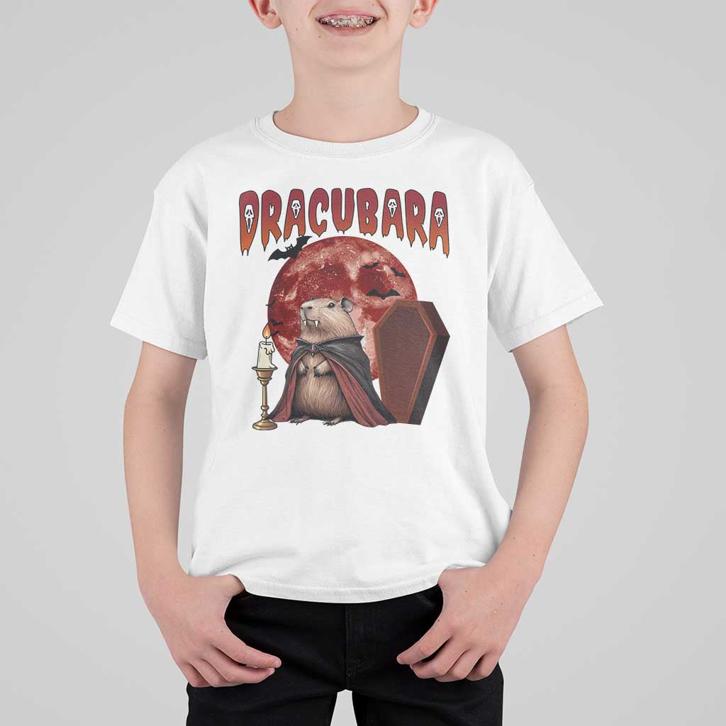 Halloween Capybara T Shirt For Kid Funny Dracubara In Dracula Outfit - Wonder Print Shop