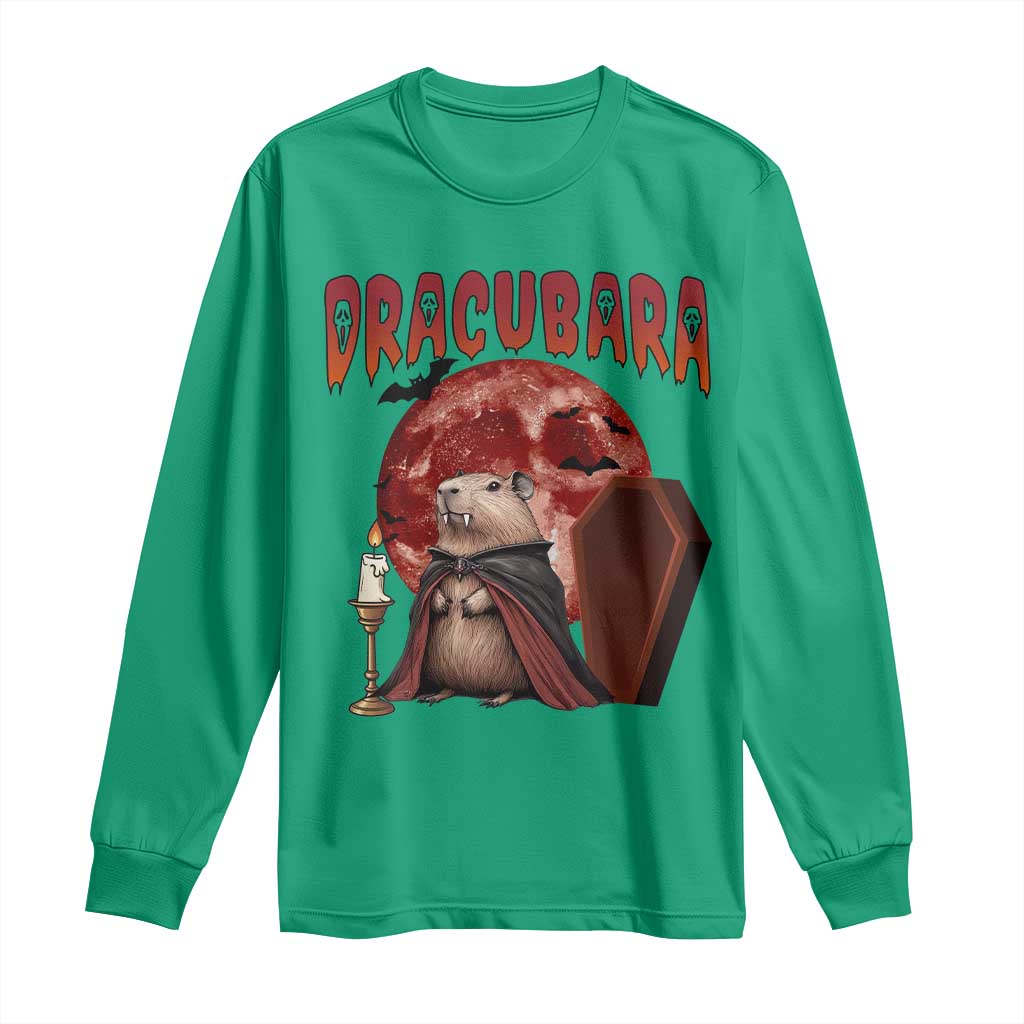 Halloween Capybara Long Sleeve Shirt Funny Dracubara In Dracula Outfit - Wonder Print Shop