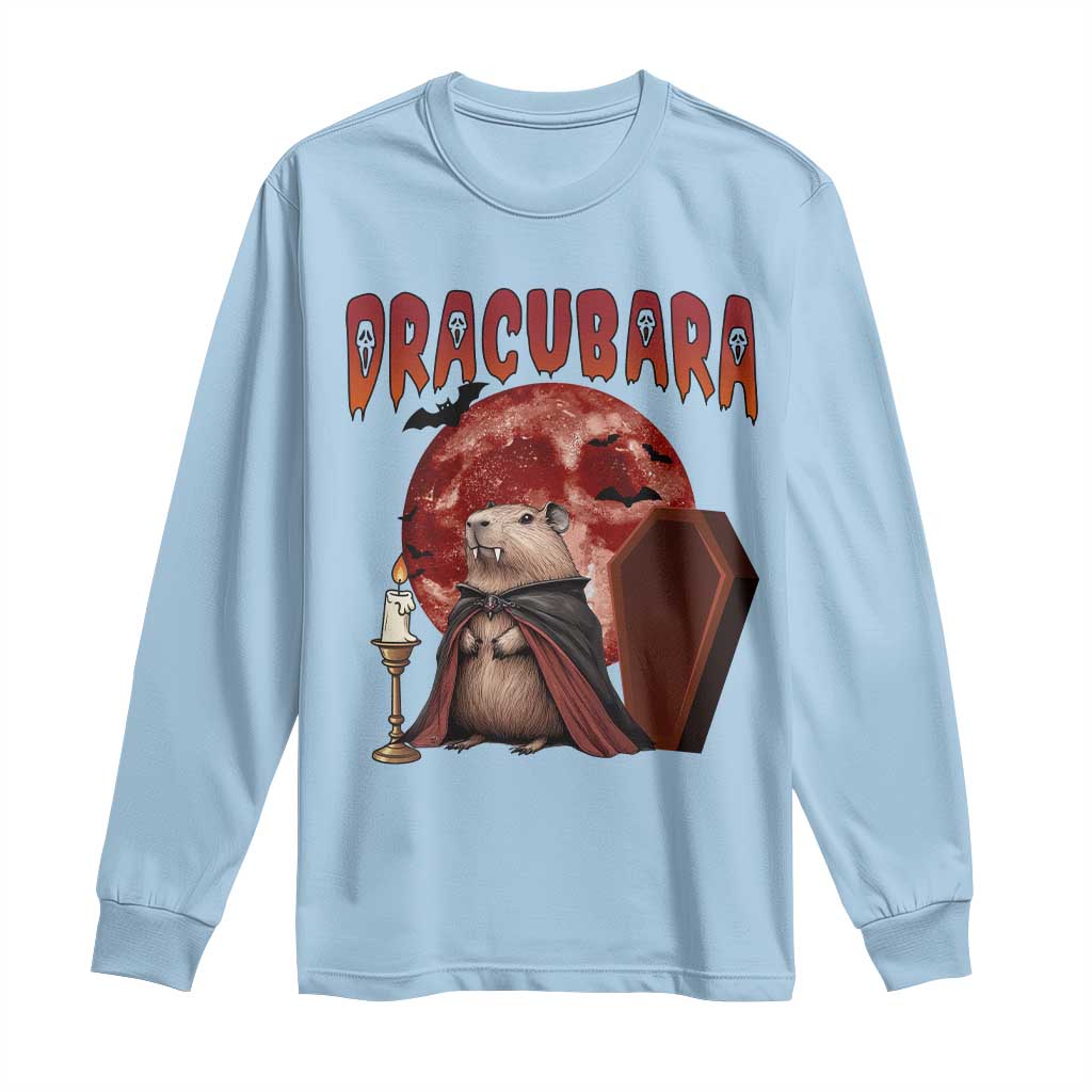 Halloween Capybara Long Sleeve Shirt Funny Dracubara In Dracula Outfit - Wonder Print Shop