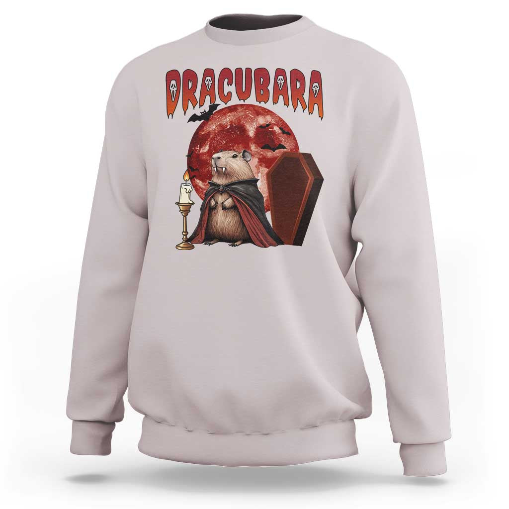 Halloween Capybara Sweatshirt Funny Dracubara In Dracula Outfit - Wonder Print Shop