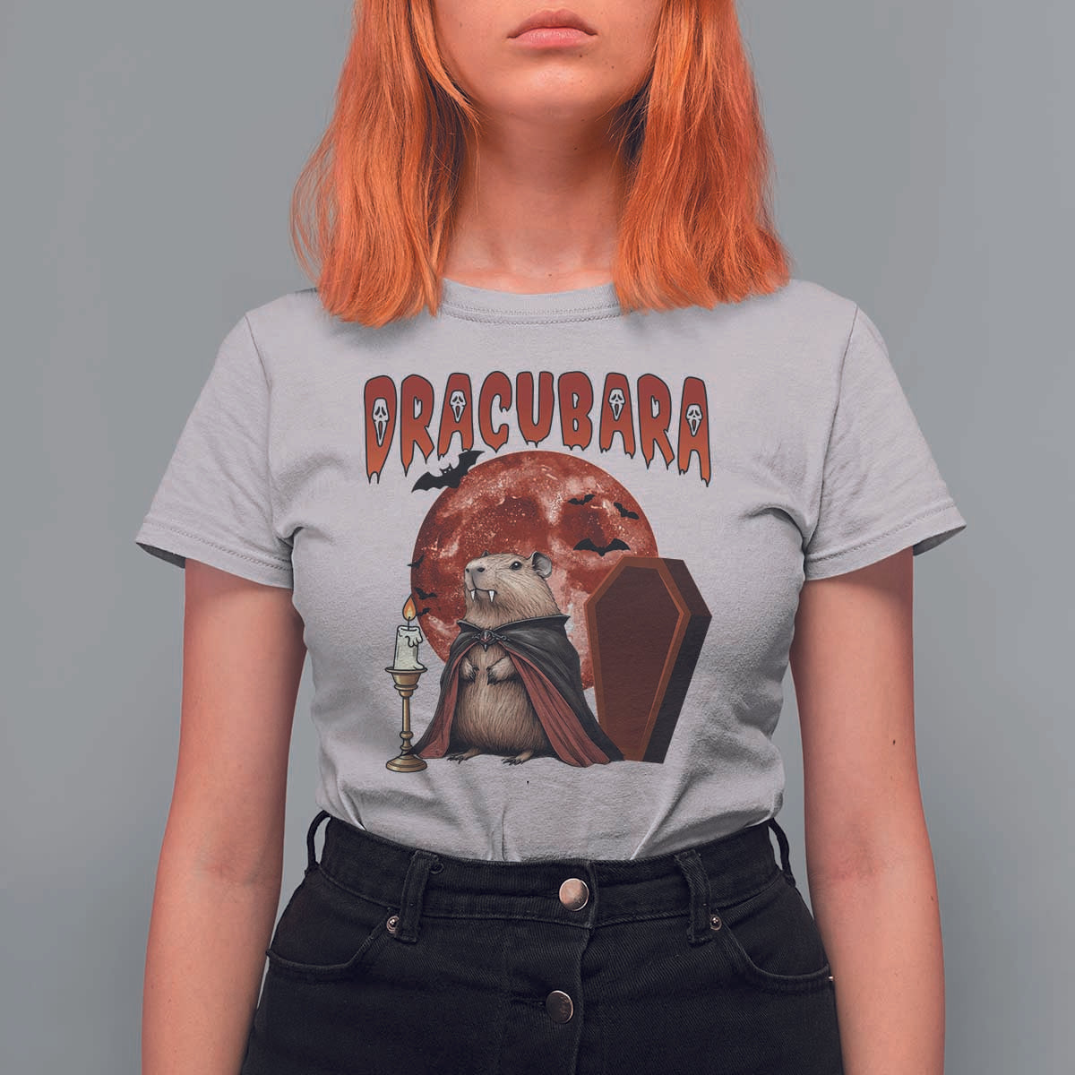 Halloween Capybara T Shirt For Women Funny Dracubara In Dracula Outfit - Wonder Print Shop