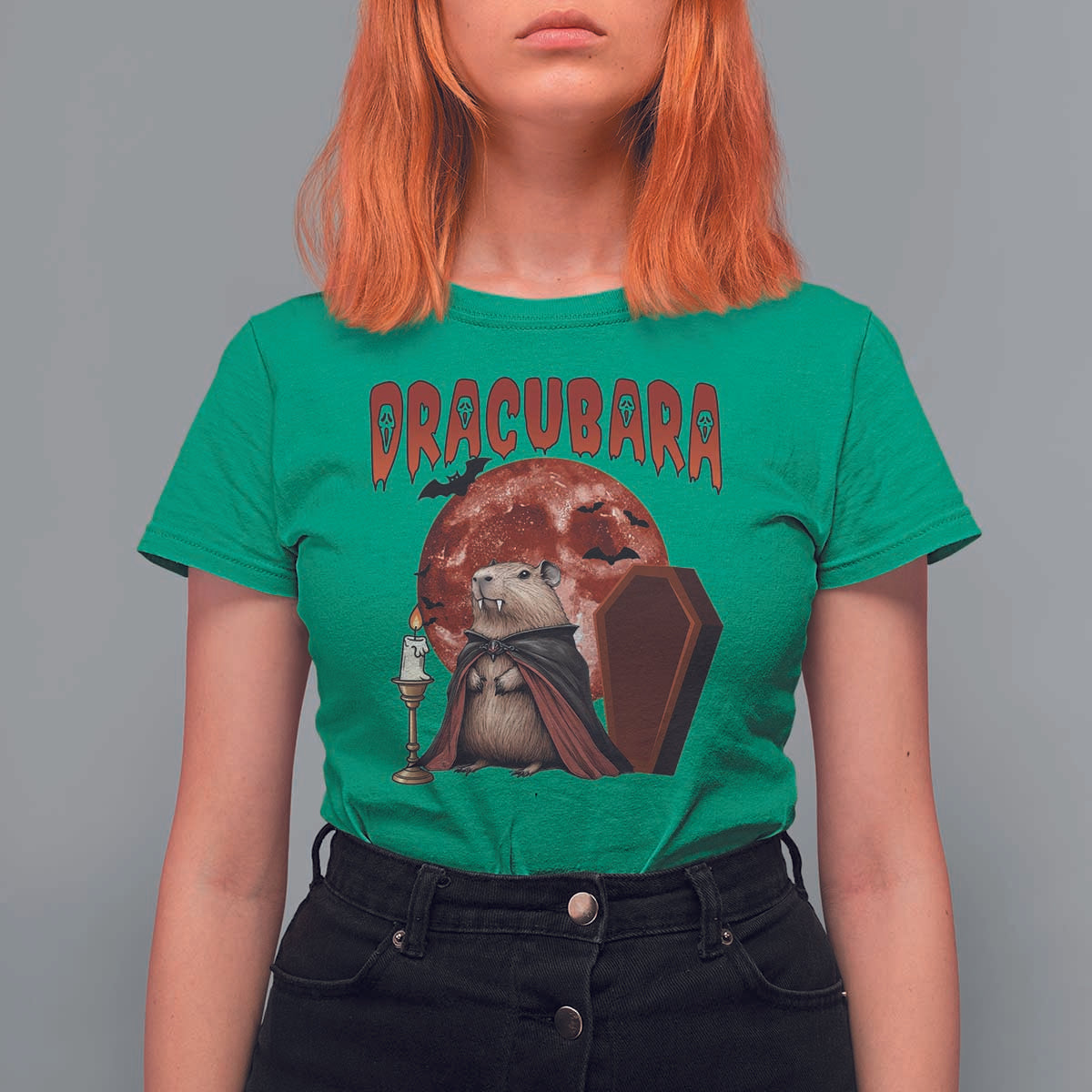 Halloween Capybara T Shirt For Women Funny Dracubara In Dracula Outfit - Wonder Print Shop