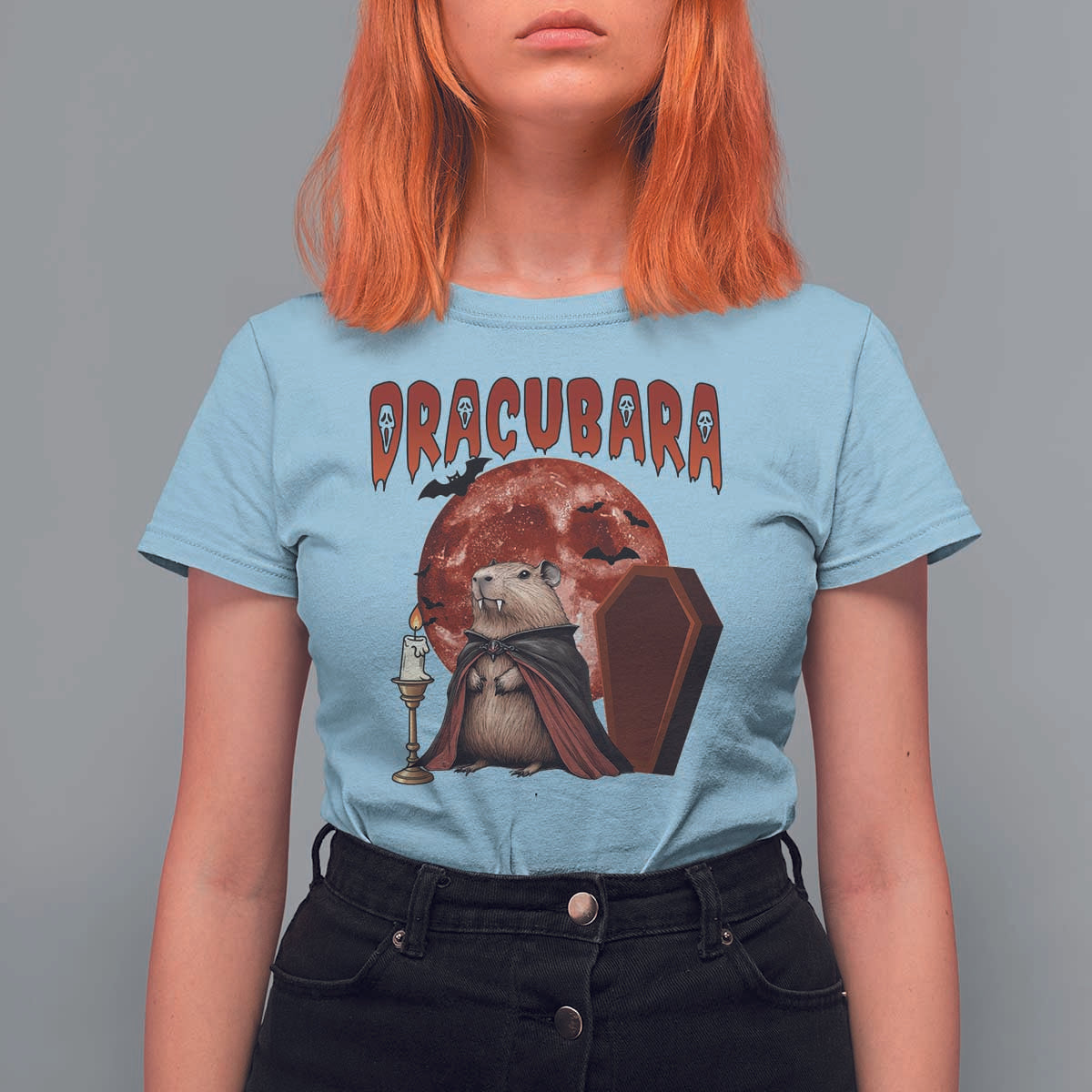 Halloween Capybara T Shirt For Women Funny Dracubara In Dracula Outfit - Wonder Print Shop