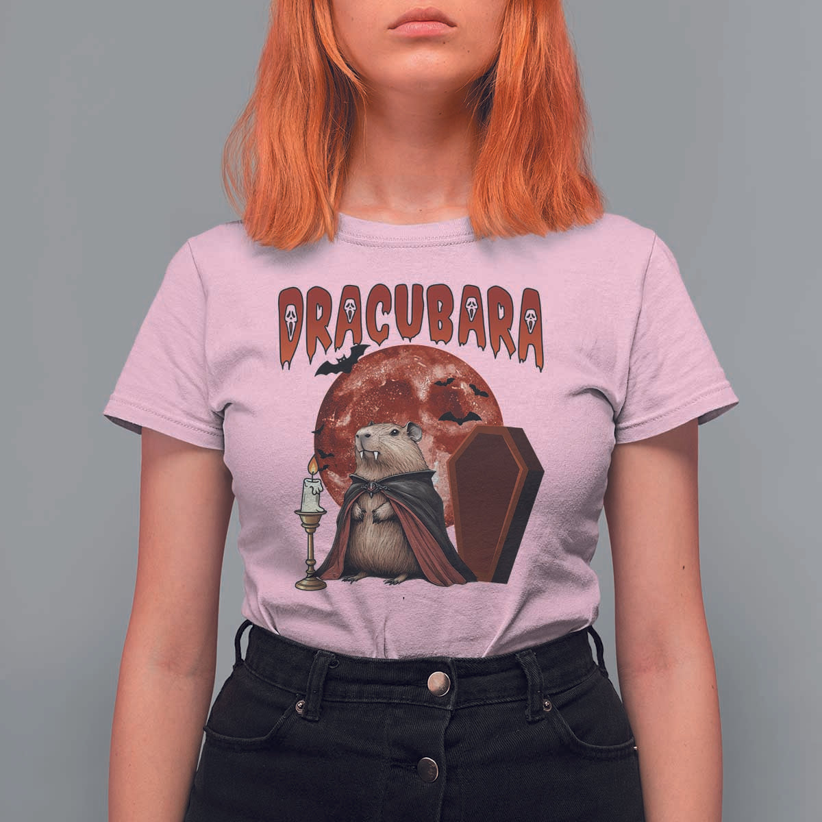Halloween Capybara T Shirt For Women Funny Dracubara In Dracula Outfit - Wonder Print Shop