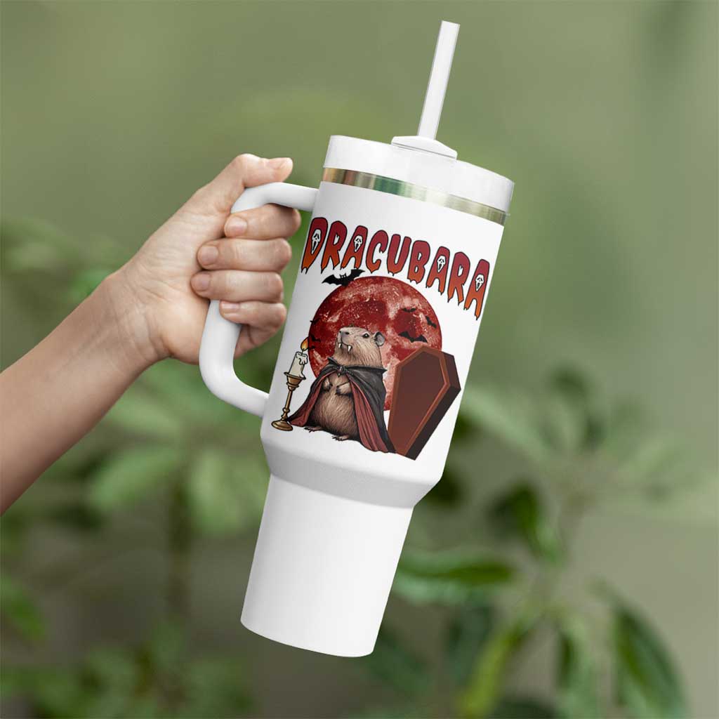 Halloween Capybara Tumbler With Handle Funny Dracubara In Dracula Outfit