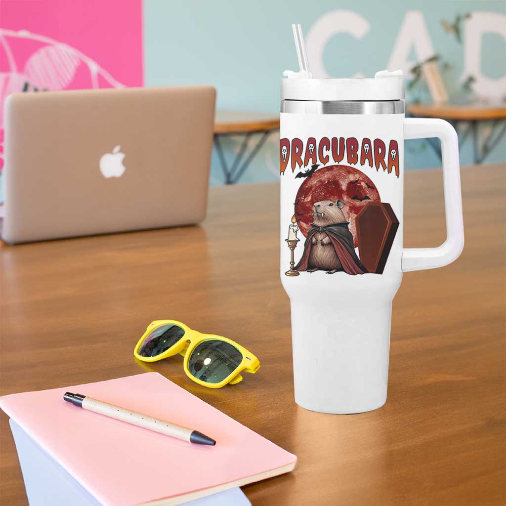 Halloween Capybara Tumbler With Handle Funny Dracubara In Dracula Outfit