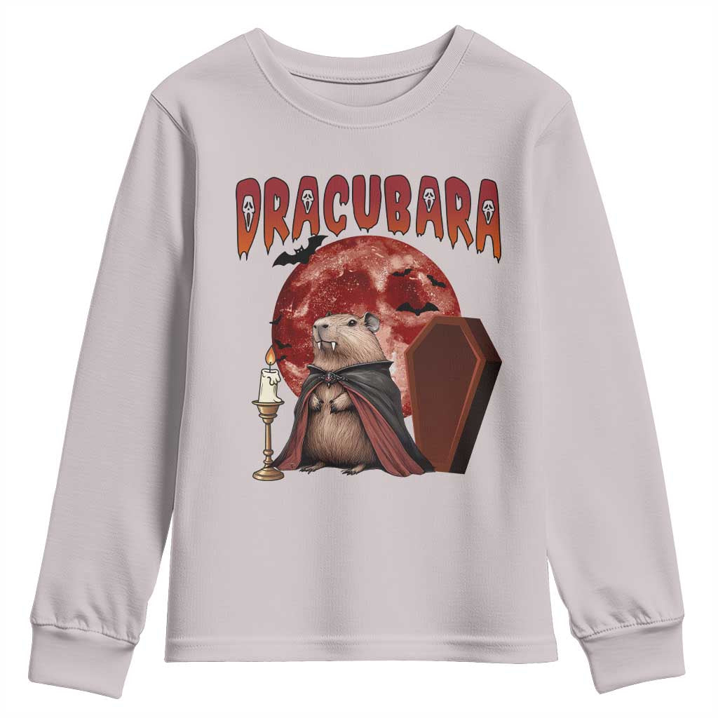 Halloween Capybara Youth Sweatshirt Funny Dracubara In Dracula Outfit - Wonder Print Shop