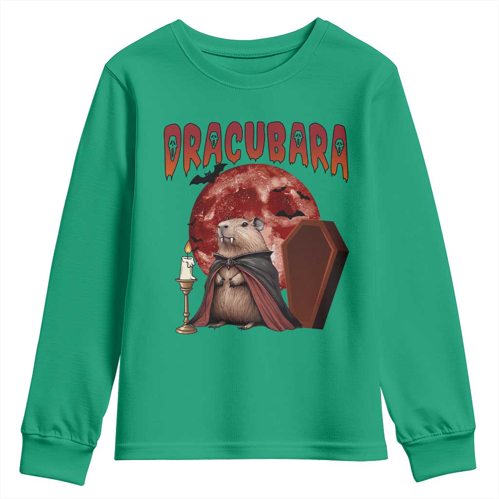 Halloween Capybara Youth Sweatshirt Funny Dracubara In Dracula Outfit - Wonder Print Shop