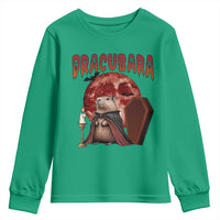 Halloween Capybara Youth Sweatshirt Funny Dracubara In Dracula Outfit - Wonder Print Shop