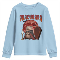Halloween Capybara Youth Sweatshirt Funny Dracubara In Dracula Outfit - Wonder Print Shop