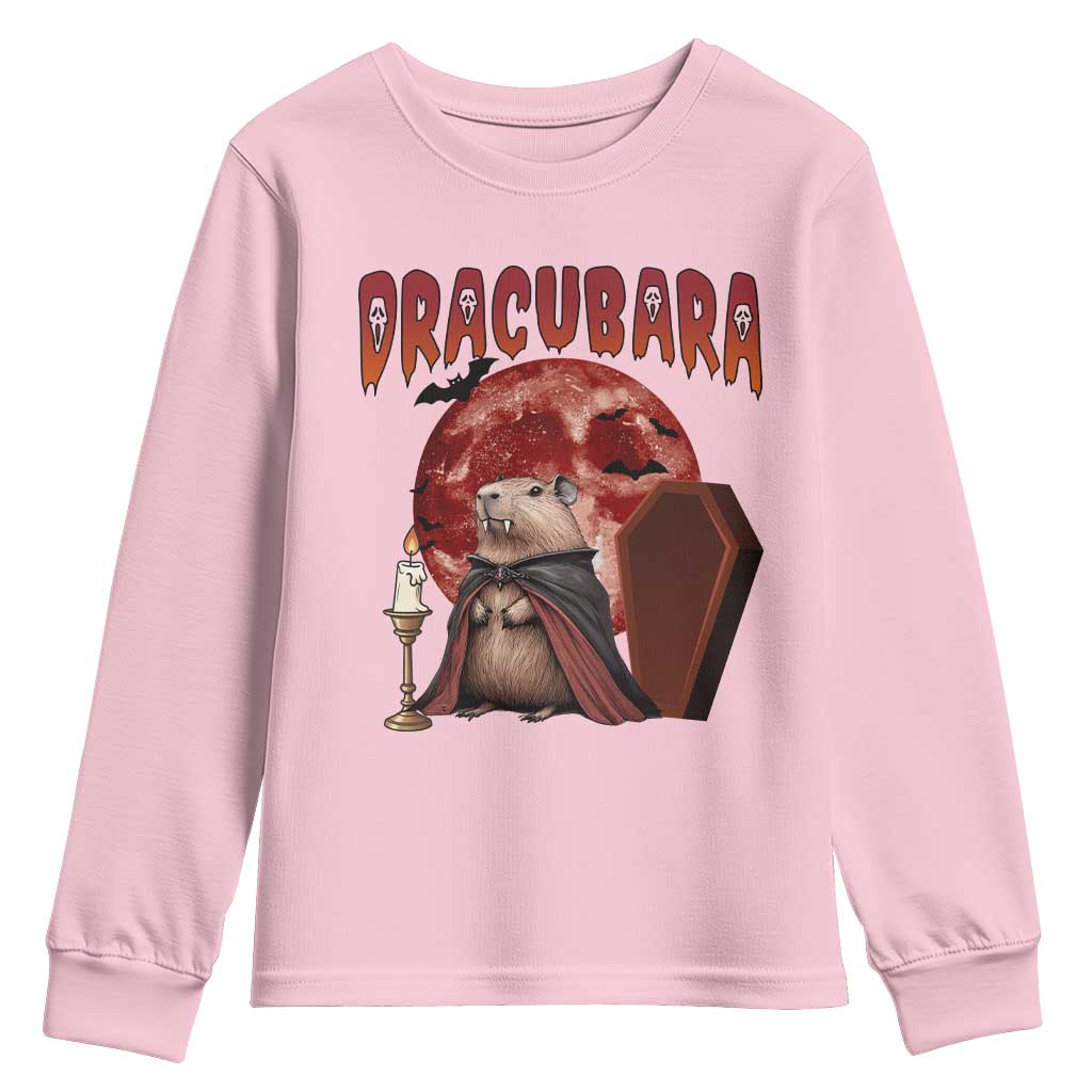 Halloween Capybara Youth Sweatshirt Funny Dracubara In Dracula Outfit - Wonder Print Shop