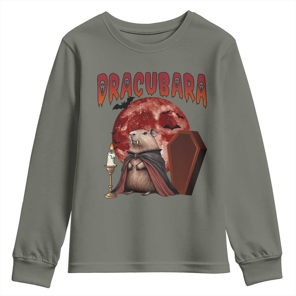 Halloween Capybara Youth Sweatshirt Funny Dracubara In Dracula Outfit - Wonder Print Shop