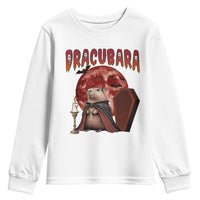 Halloween Capybara Youth Sweatshirt Funny Dracubara In Dracula Outfit - Wonder Print Shop