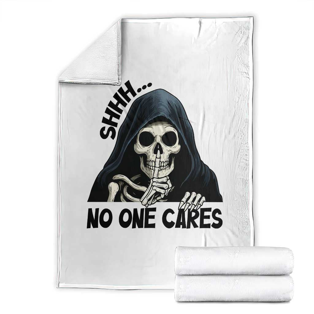 Funny Skeleton Humor Throw Blanket Shhh No One Cares - Wonder Print Shop