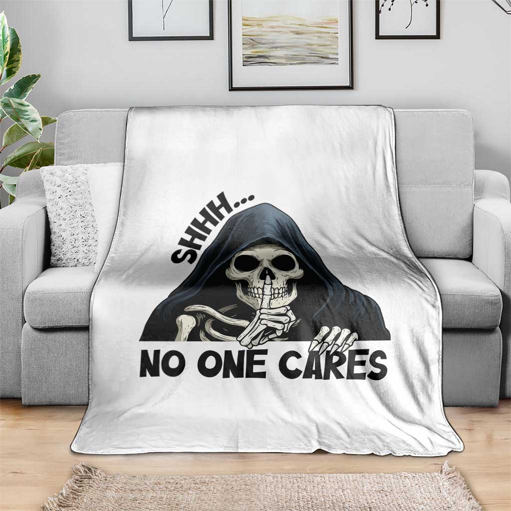 Funny Skeleton Humor Throw Blanket Shhh No One Cares - Wonder Print Shop