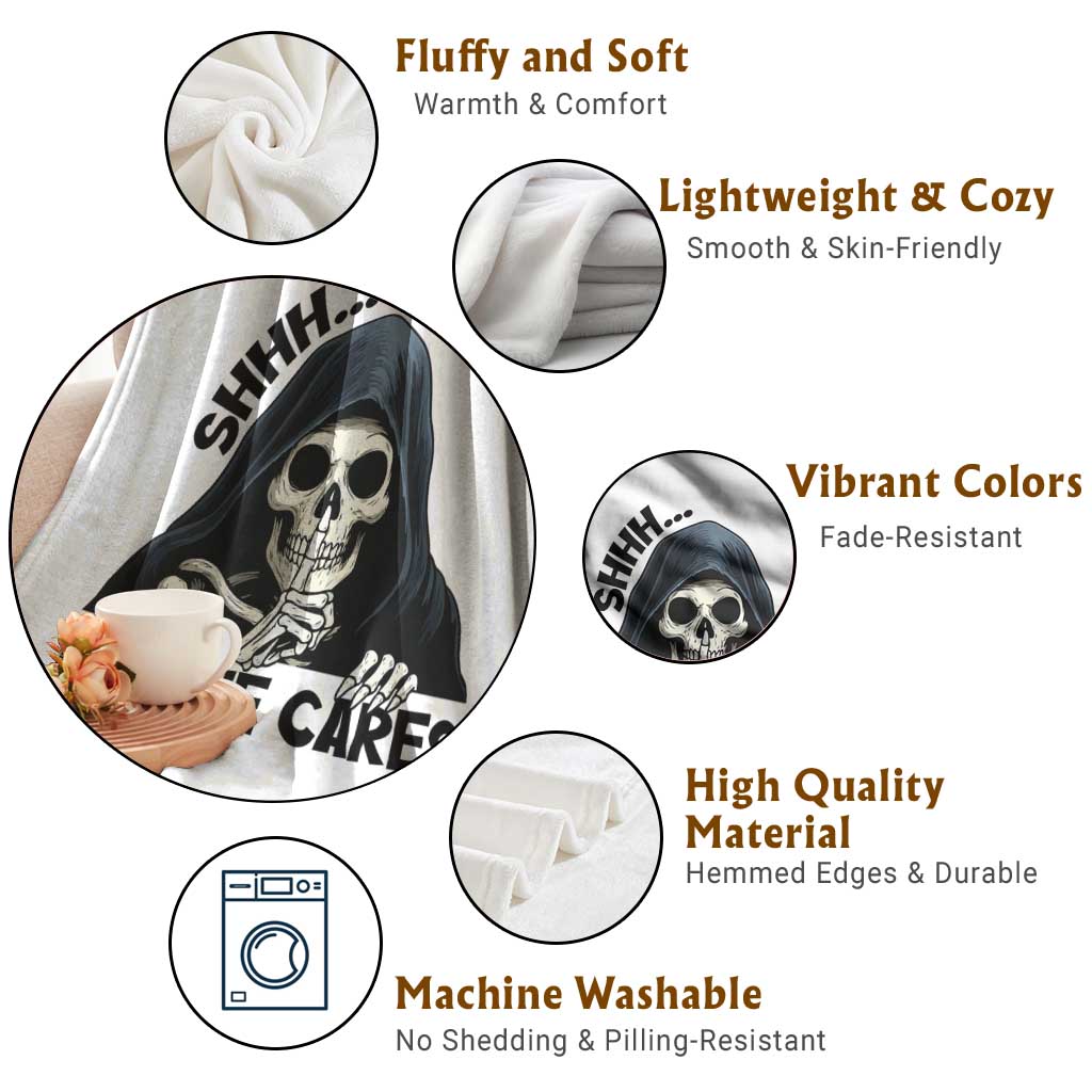 Funny Skeleton Humor Throw Blanket Shhh No One Cares - Wonder Print Shop