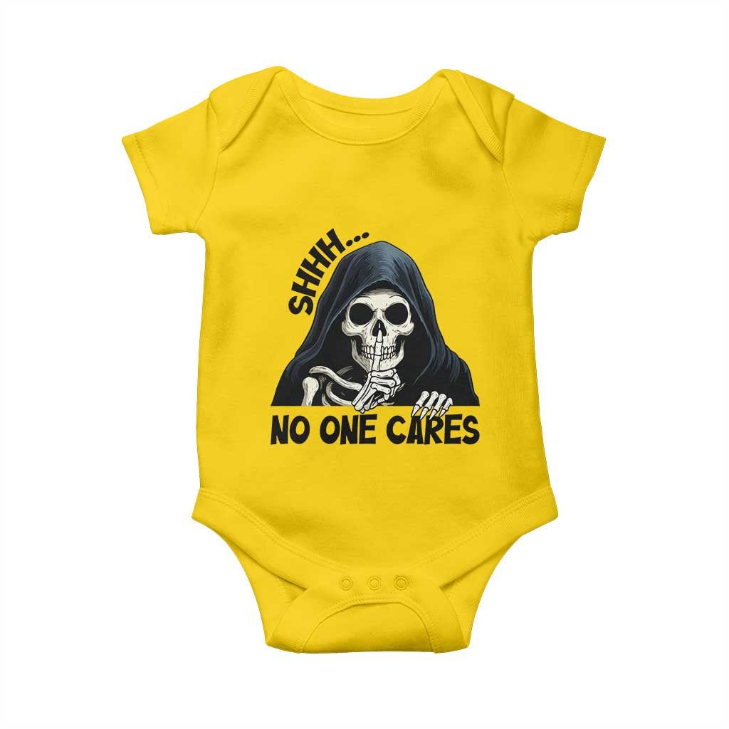 Funny Skeleton Humor Baby Onesie Shhh No One Cares - Wonder Print Shop
