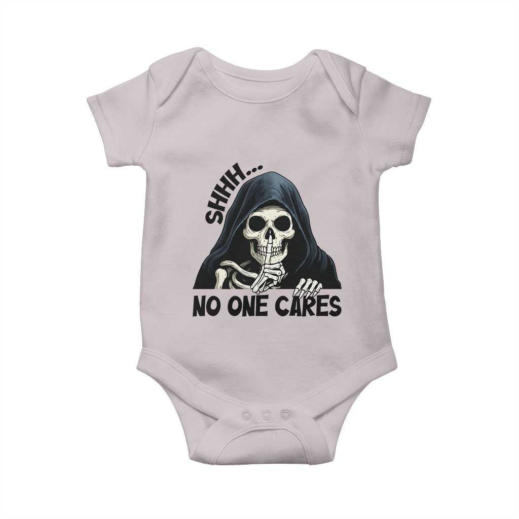 Funny Skeleton Humor Baby Onesie Shhh No One Cares - Wonder Print Shop