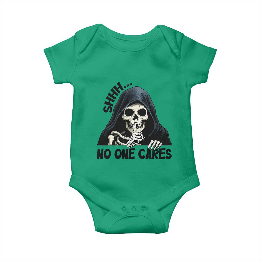 Funny Skeleton Humor Baby Onesie Shhh No One Cares - Wonder Print Shop