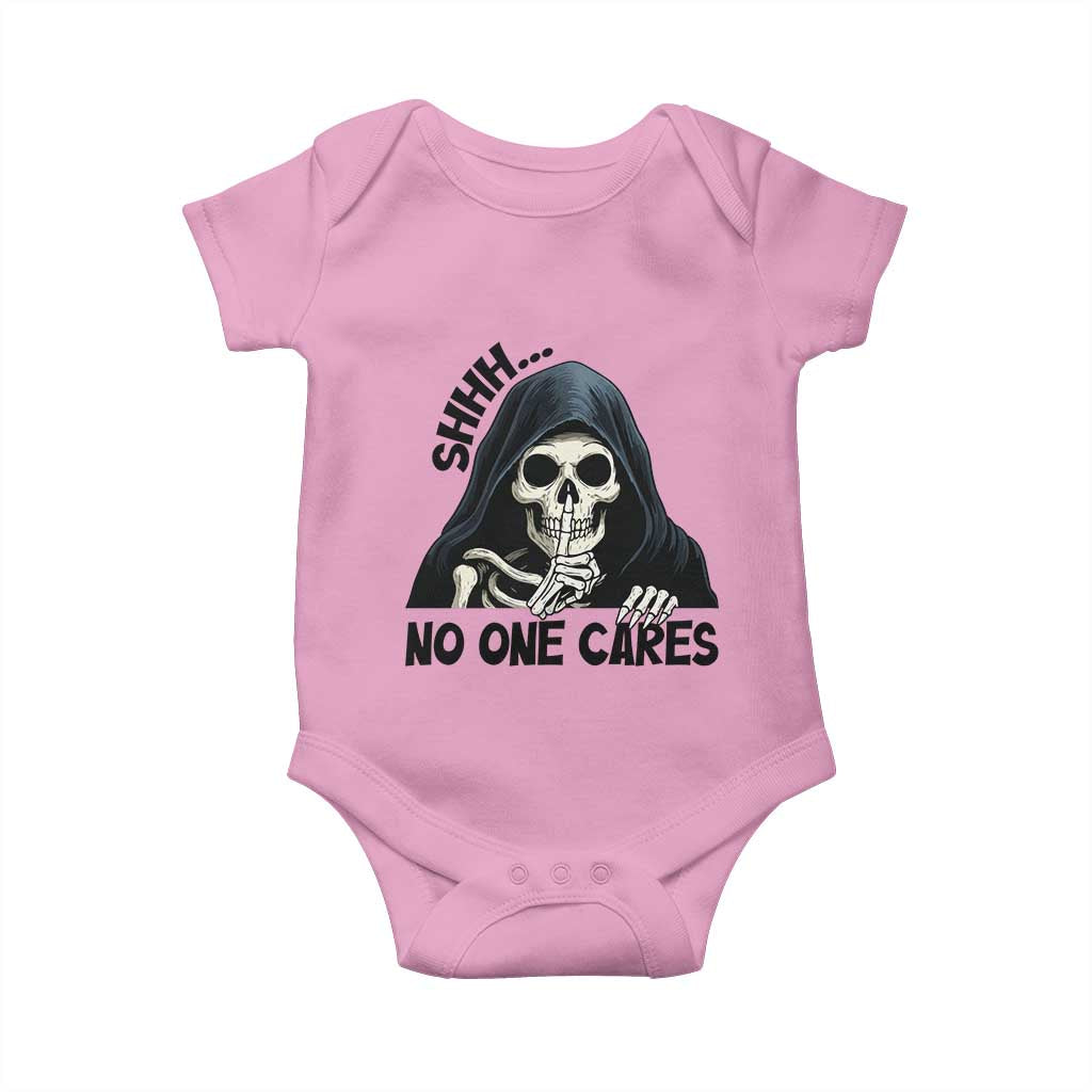 Funny Skeleton Humor Baby Onesie Shhh No One Cares - Wonder Print Shop