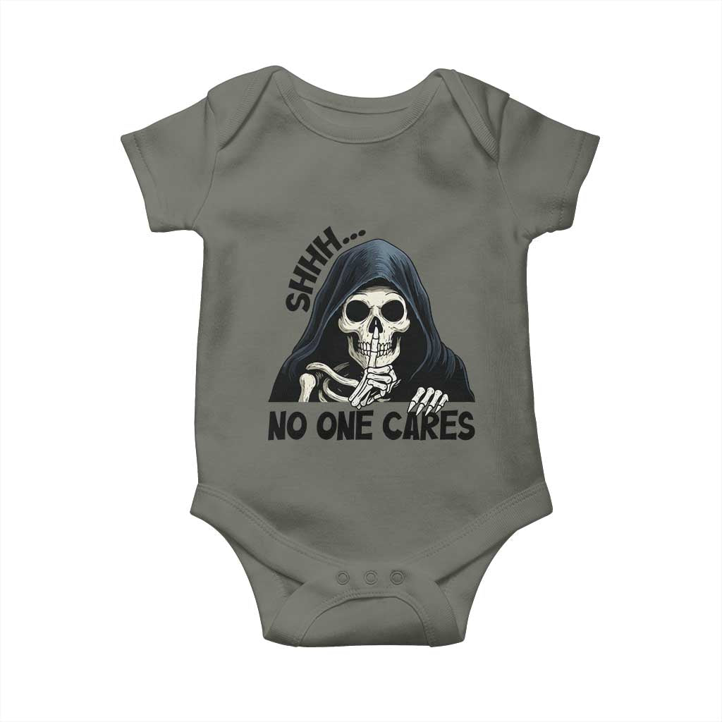 Funny Skeleton Humor Baby Onesie Shhh No One Cares - Wonder Print Shop