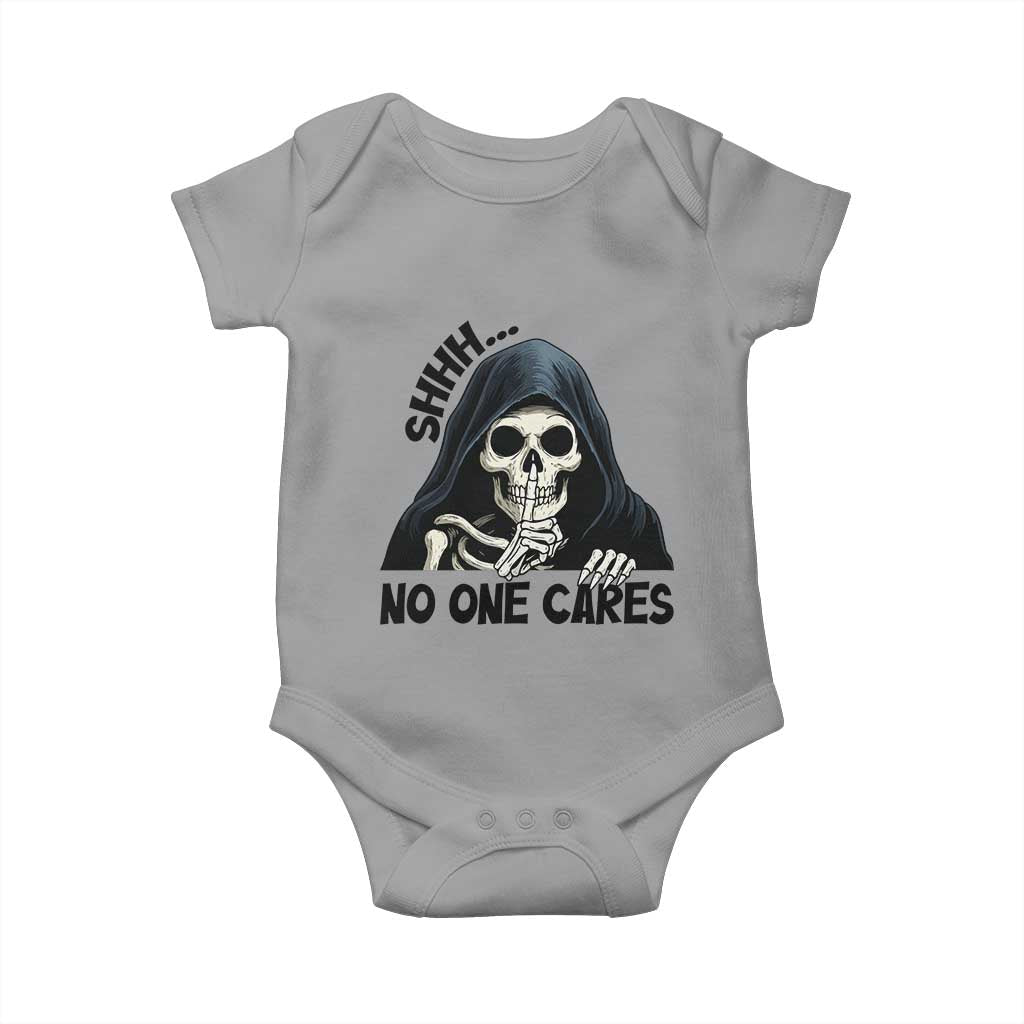 Funny Skeleton Humor Baby Onesie Shhh No One Cares - Wonder Print Shop
