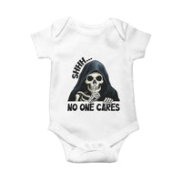 Funny Skeleton Humor Baby Onesie Shhh No One Cares - Wonder Print Shop
