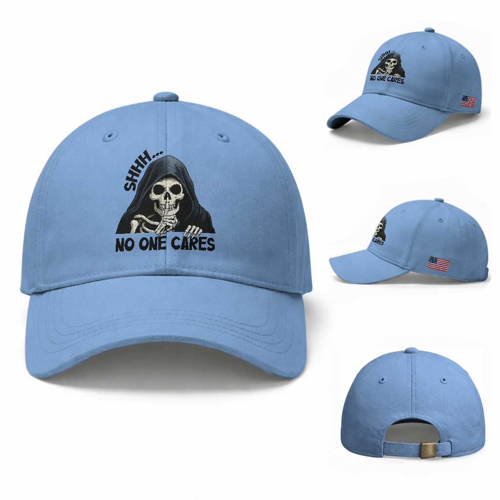 Funny Skeleton Humor Baseball Cap Shhh No One Cares