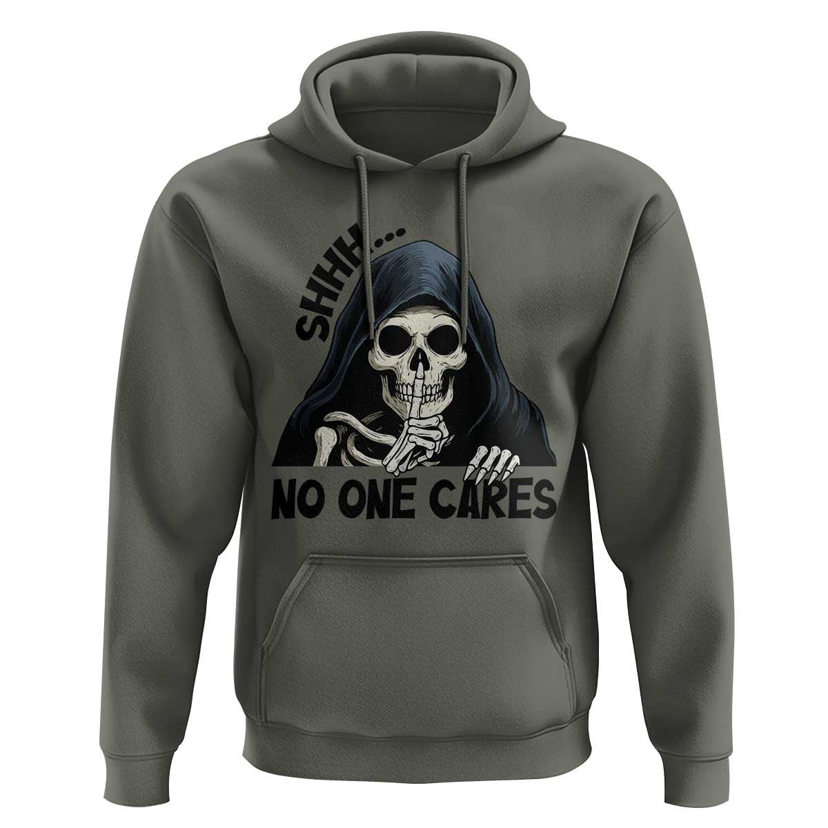 Funny Skeleton Humor Hoodie Shhh No One Cares - Wonder Print Shop